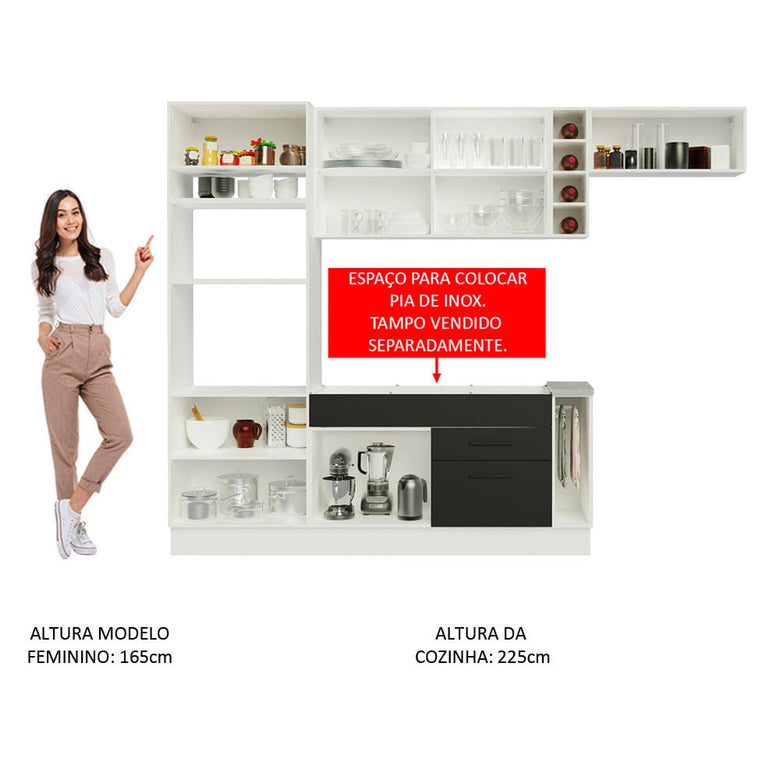 Armário de Cozinha Completa 290cm Branco/Preto Agata Madesa 02