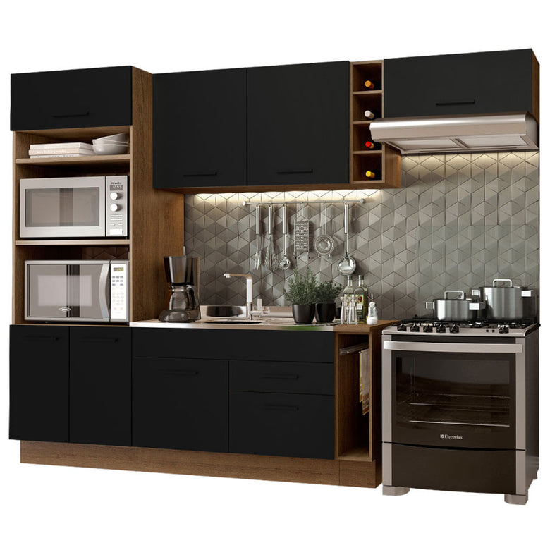 Armário de Cozinha Completa 290cm Rustic/Preto Agata Madesa 02