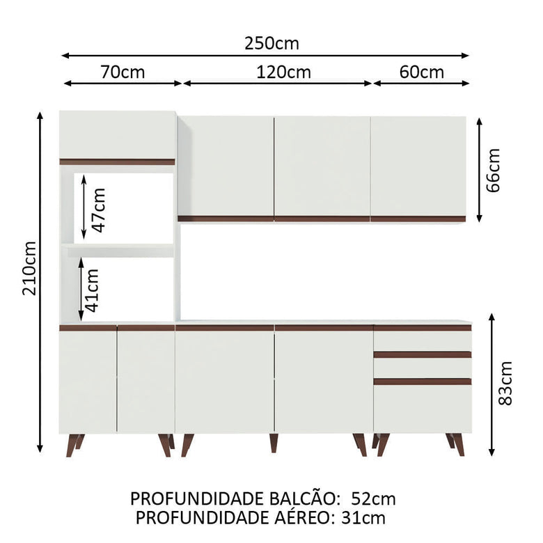Armário de Cozinha Completa 250cm Branco Reims Madesa