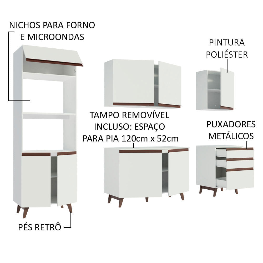 Armário de Cozinha Completa 250cm Branco Reims Madesa
