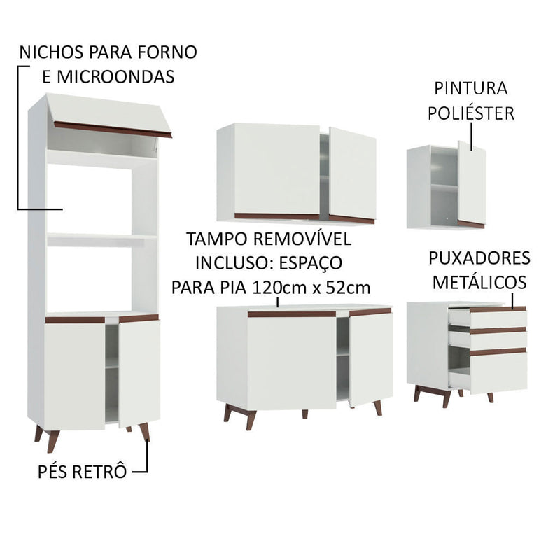 Armário de Cozinha Completa 250cm Branco Reims Madesa