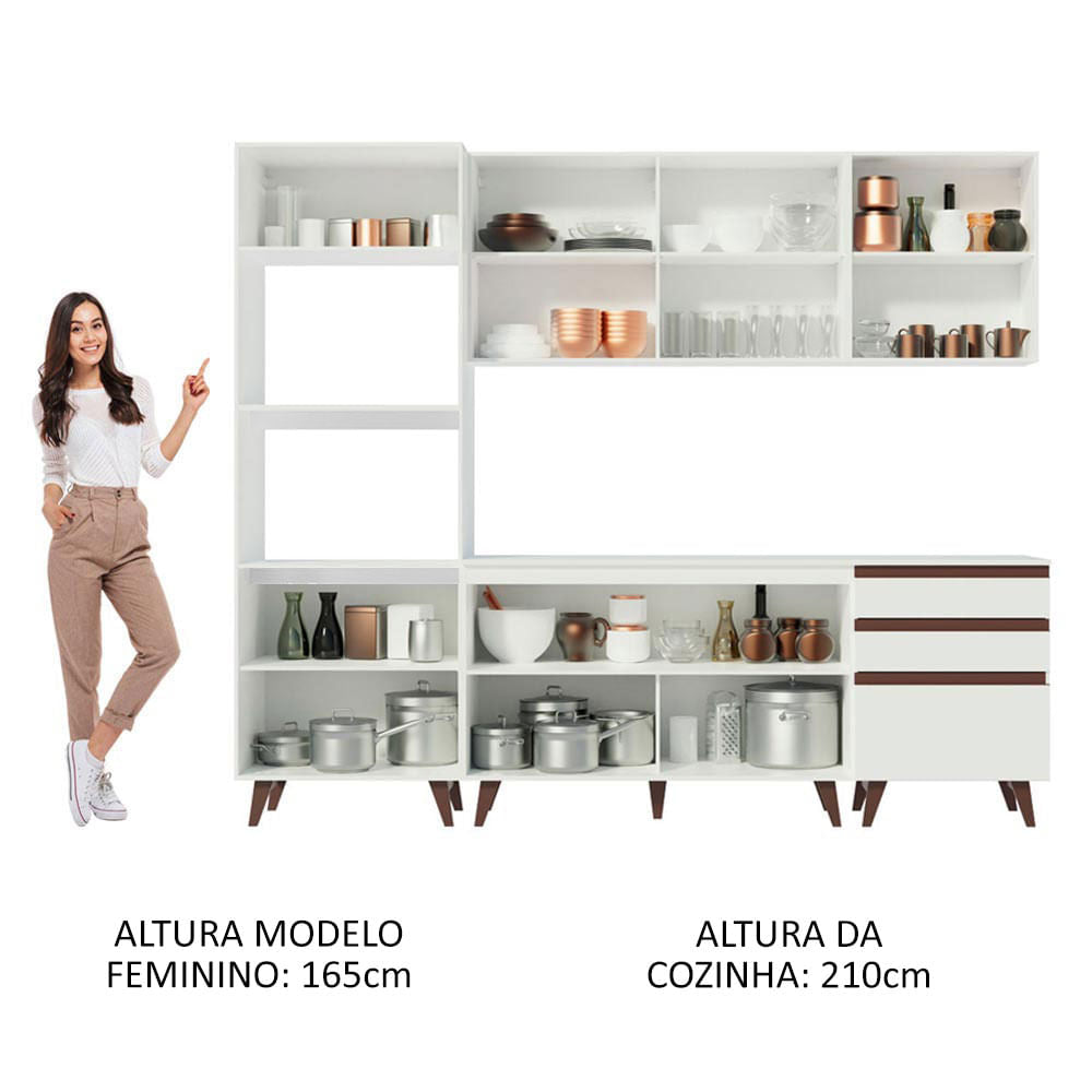 Armário de Cozinha Completa 250cm Branco Reims Madesa