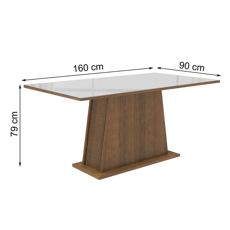 Mesa de Jantar Madesa Retangular Tampo de Vidro 5364 Rustic/Branco