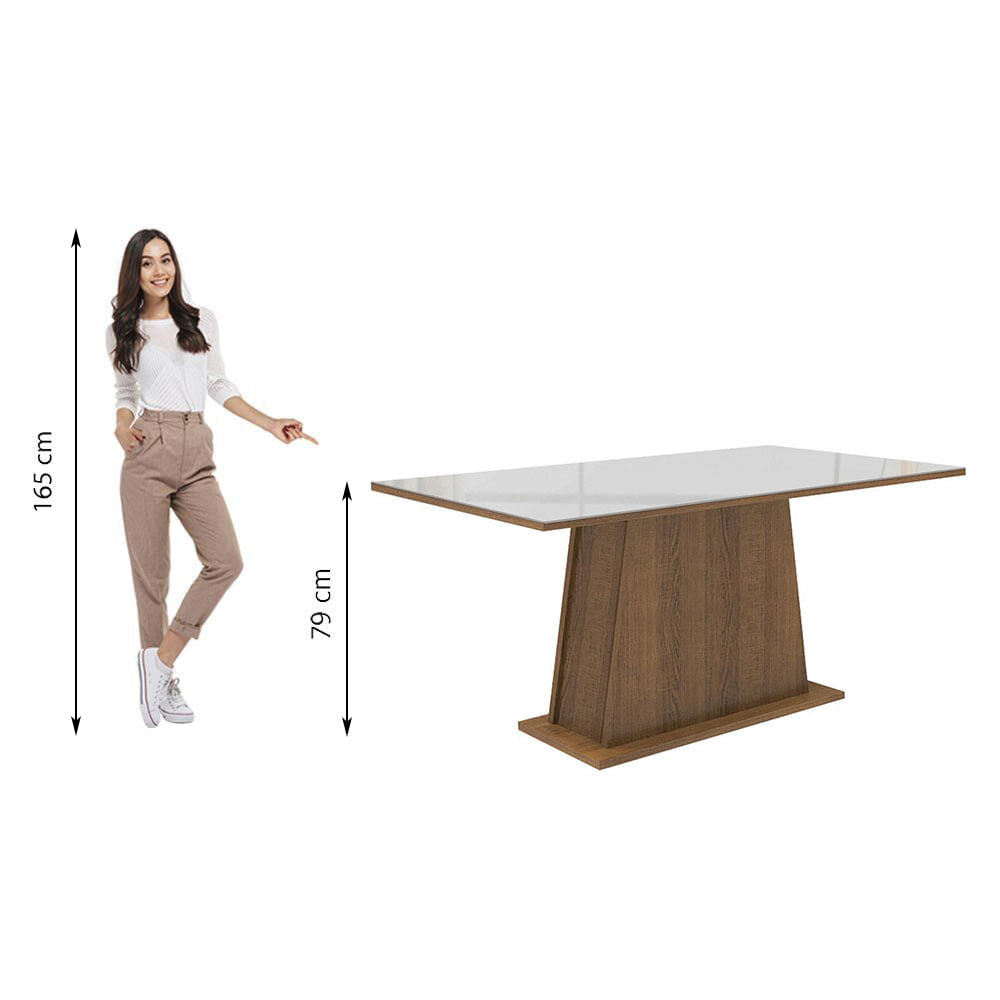 Mesa de Jantar Madesa Retangular Tampo de Vidro 5364 Rustic/Branco