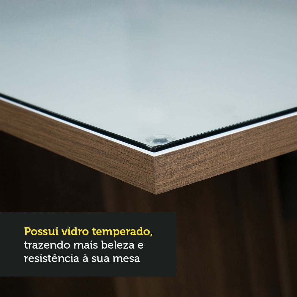 Mesa de Jantar Madesa Retangular Tampo de Vidro 5364 Rustic/Branco