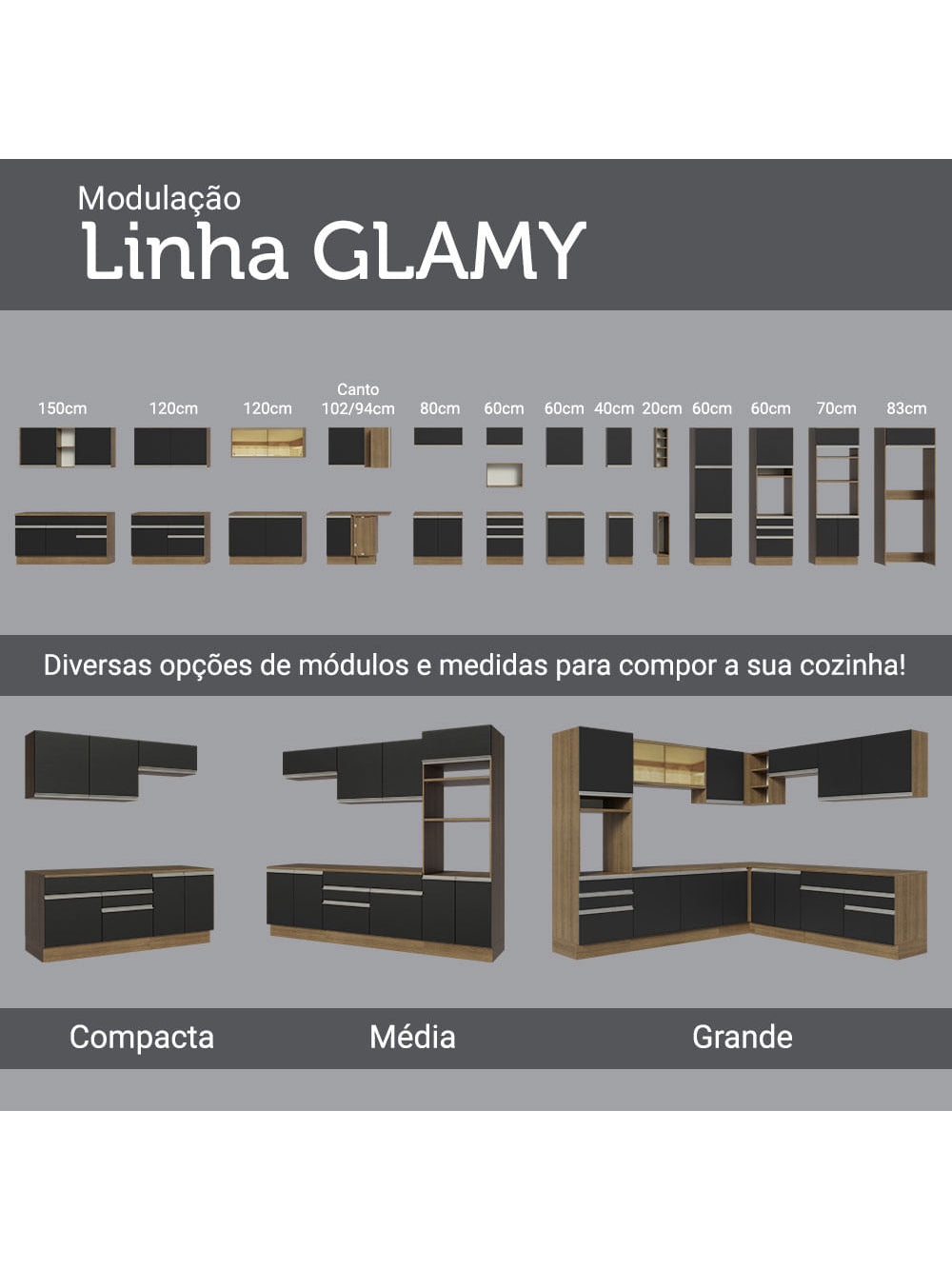 Armário de Cozinha Completa 290cm Rustic/Preto/Crema Vicenza Madesa 06