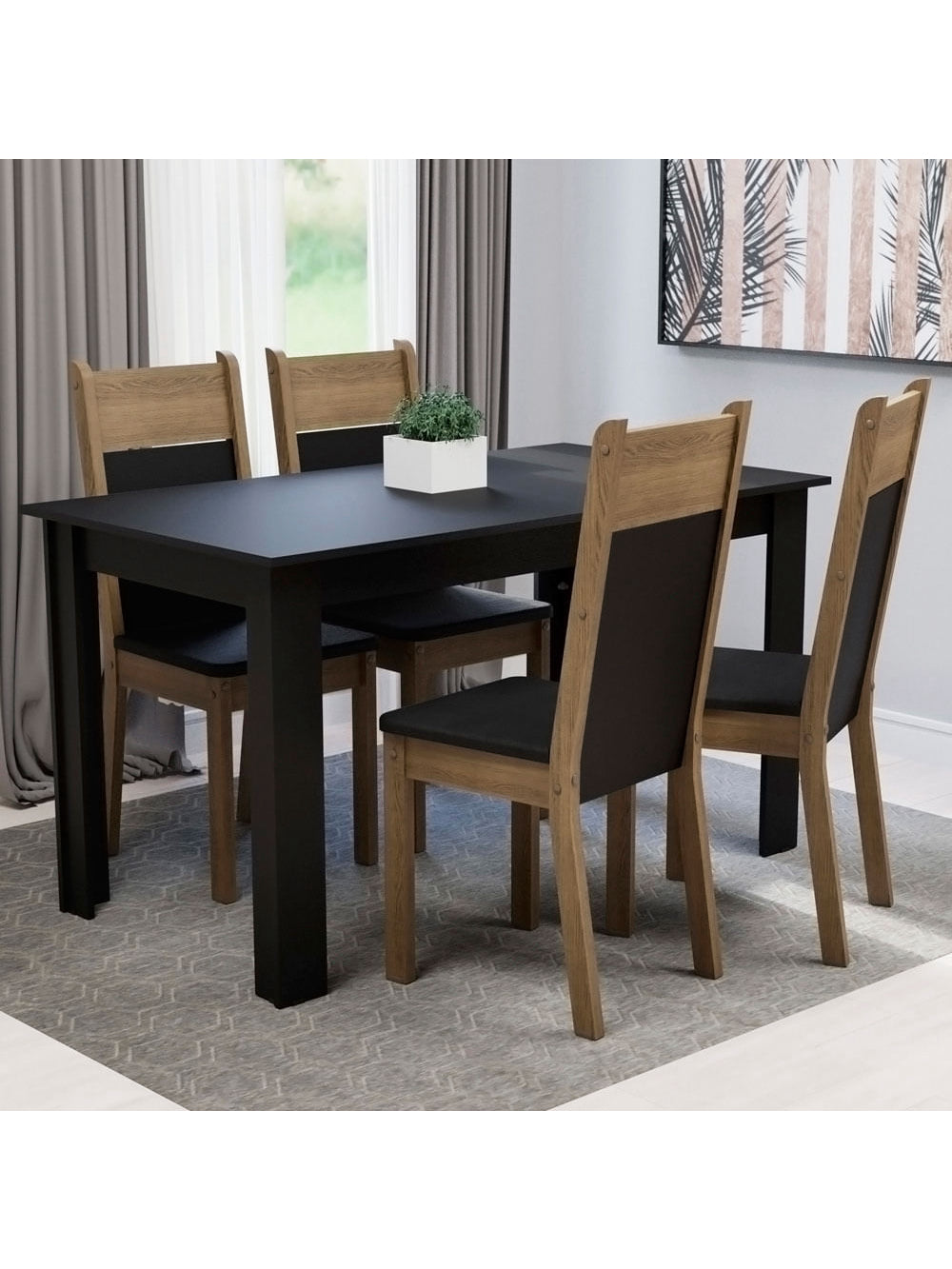 Conjunto Sala de Jantar Madesa Havana Mesa Tampo de Madeira com 4 Cadeiras Preto/Rustic - Preto/Rustic