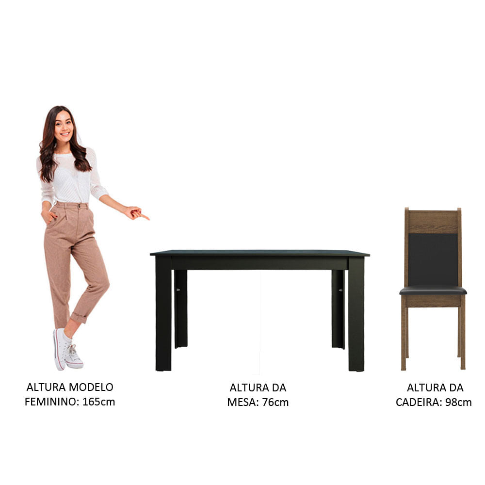 Conjunto Sala de Jantar Madesa Havana Mesa Tampo de Madeira com 4 Cadeiras Preto/Rustic
