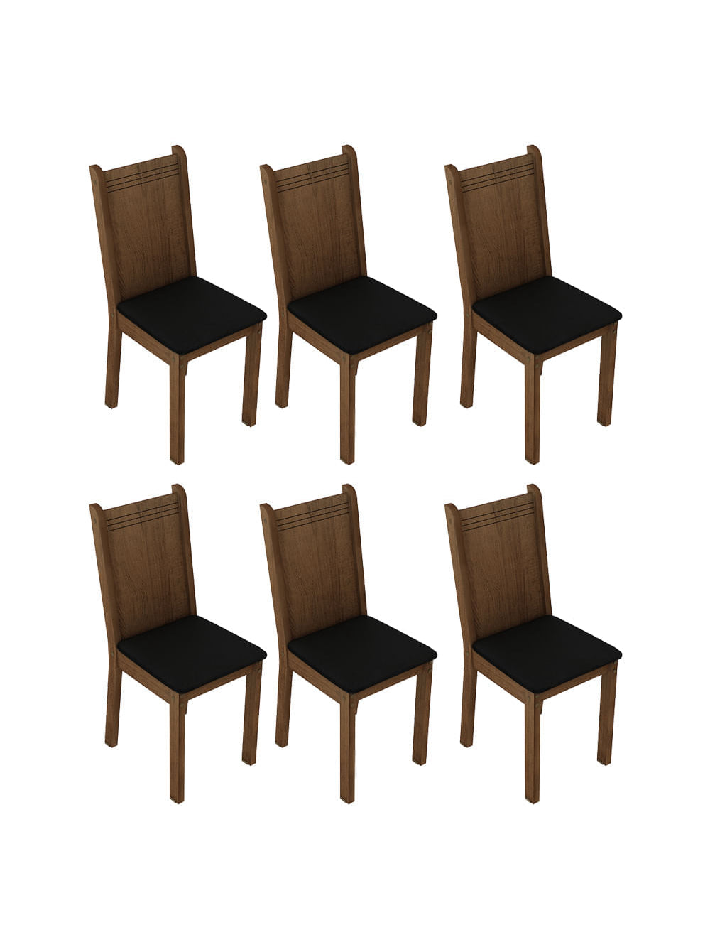 Kit 6 Cadeiras 4290 Madesa Rustic/Sintético Preto - Rustic/Sintético Preto