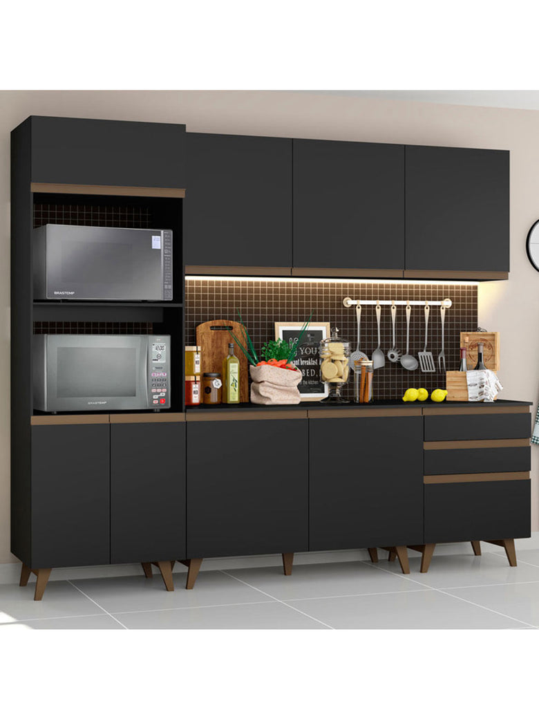 Armário de Cozinha Completa 250cm Preto Reims Madesa