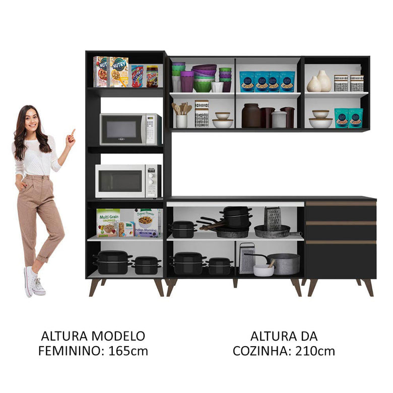 Armário de Cozinha Completa 250cm Preto Reims Madesa