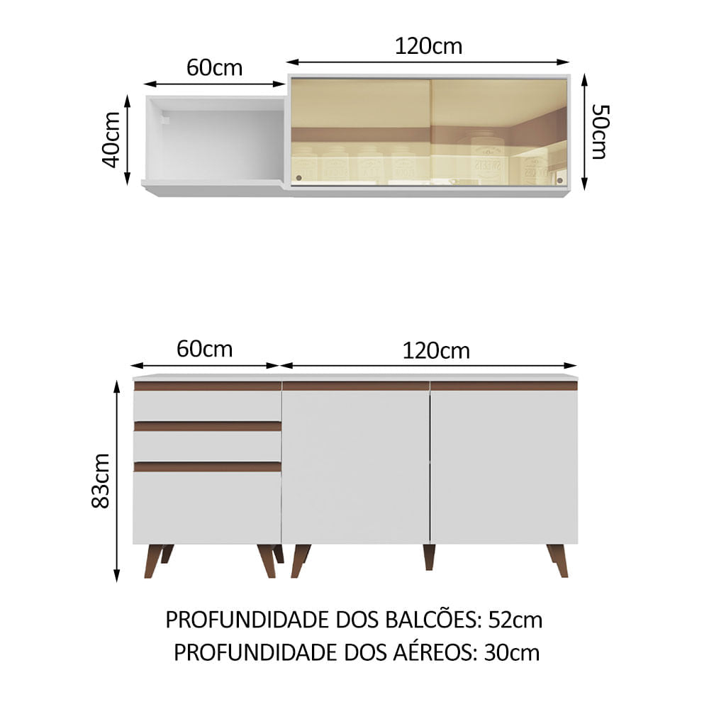 Armário de Cozinha Compacta 180cm Branco Reims Madesa 01