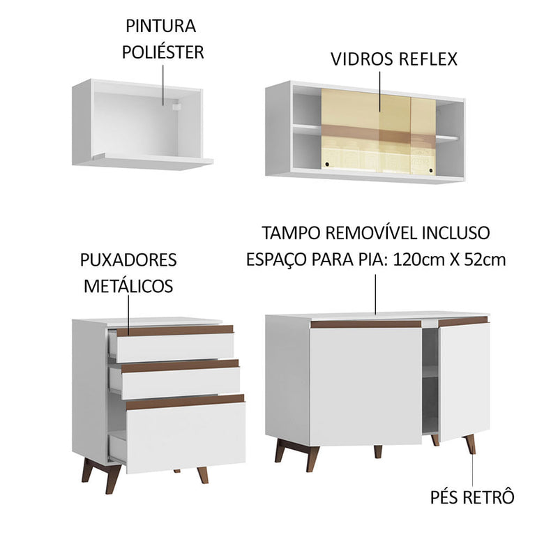 Armário de Cozinha Compacta 180cm Branco Reims Madesa 01