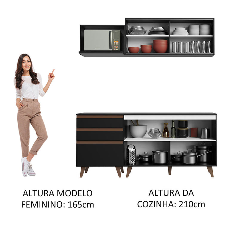 Armário de Cozinha Compacta 180cm Preto Reims Madesa 01