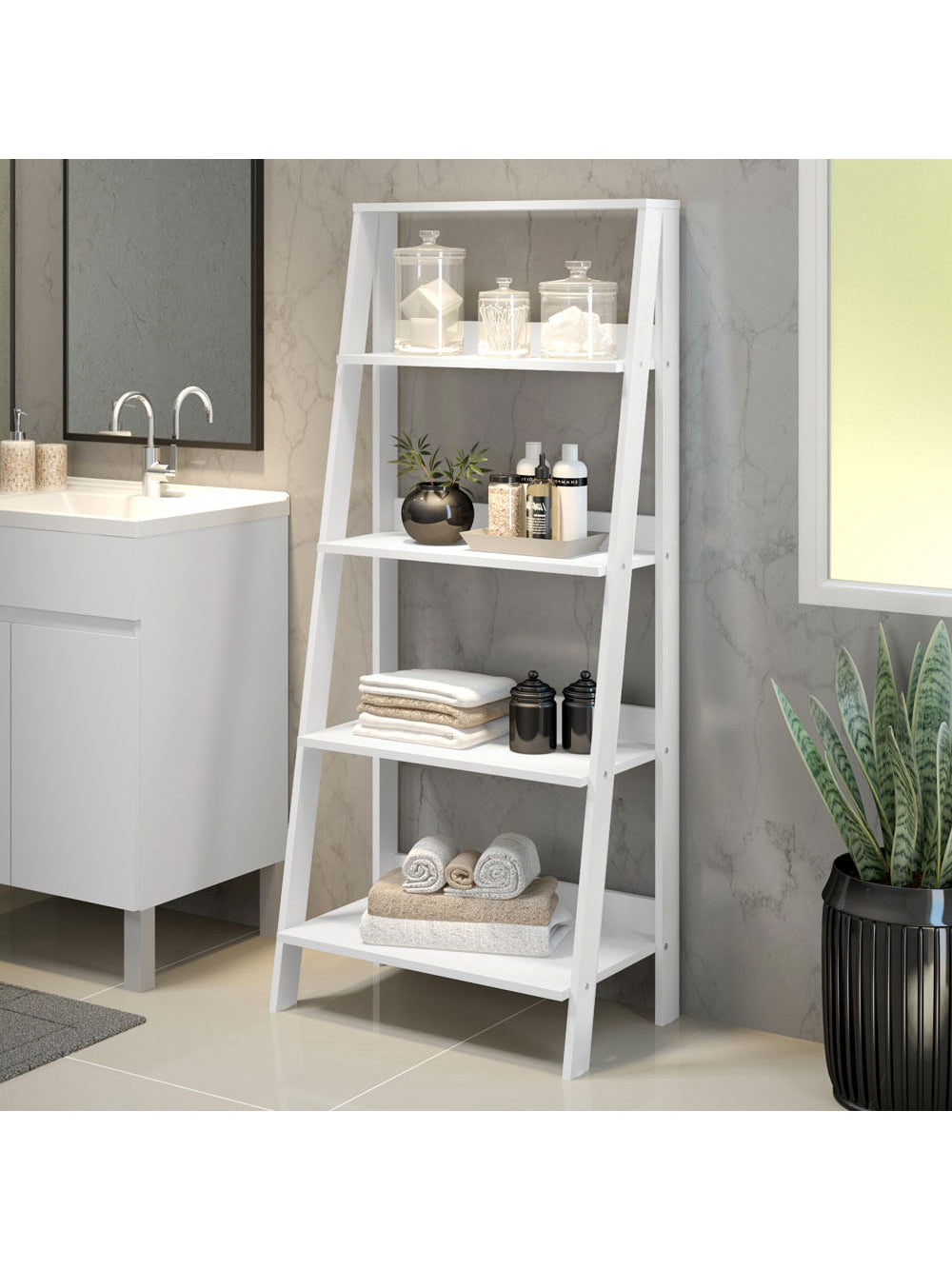 Estante Organizadora Multiuso para Banheiro com 4 Prateleiras Madesa Branco - Branco
