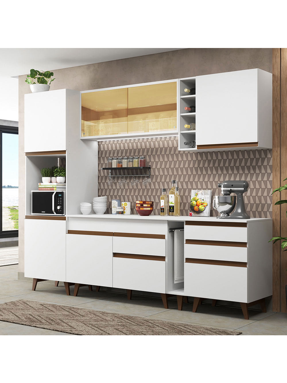 Armário de Cozinha Completa 260cm Branco Reims Madesa 04 - Branco