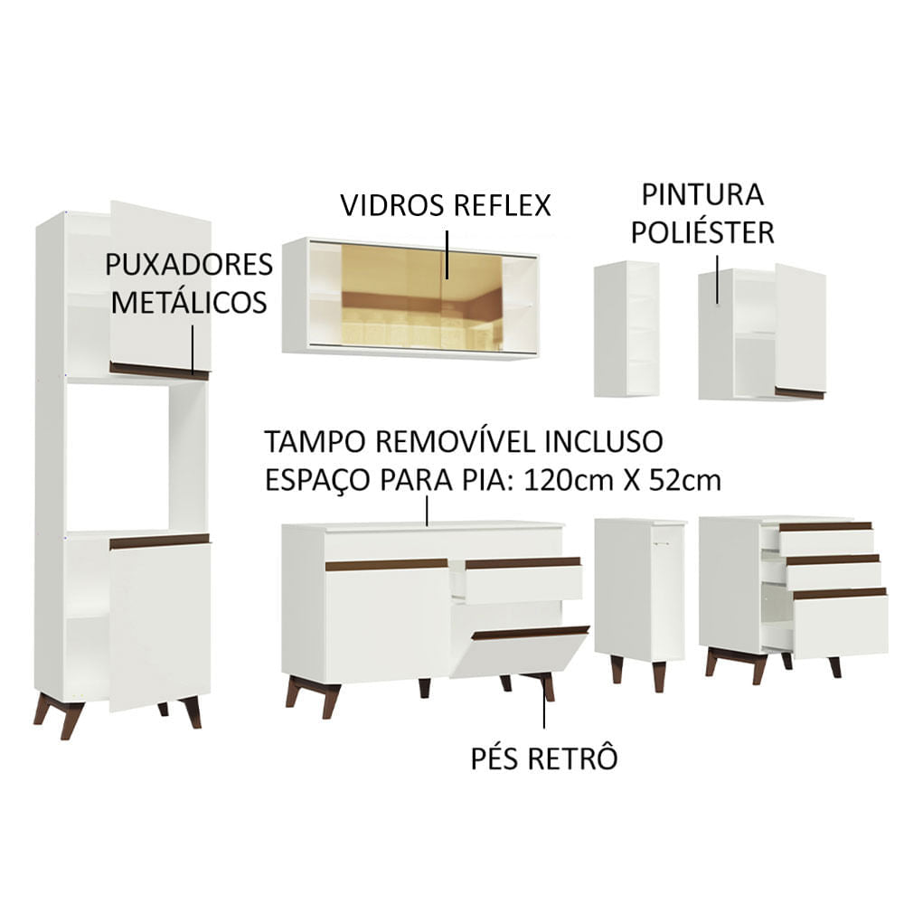 Armário de Cozinha Completa 260cm Branco Reims Madesa 04