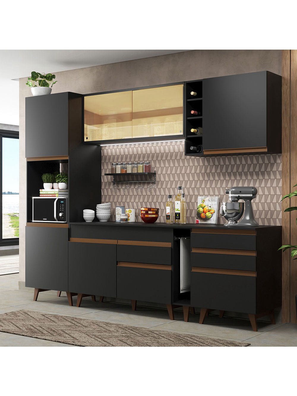 Armário de Cozinha Completa 260cm Preto Reims Madesa 04 - Preto