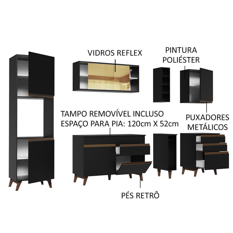 Armário de Cozinha Completa 260cm Preto Reims Madesa 04