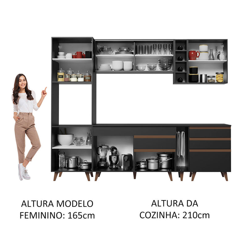 Armário de Cozinha Completa 260cm Preto Reims Madesa 04