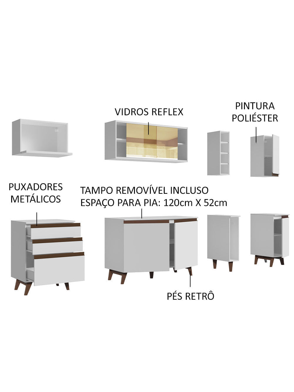 Armário de Cozinha Completa 235cm Branco Reims Madesa 01