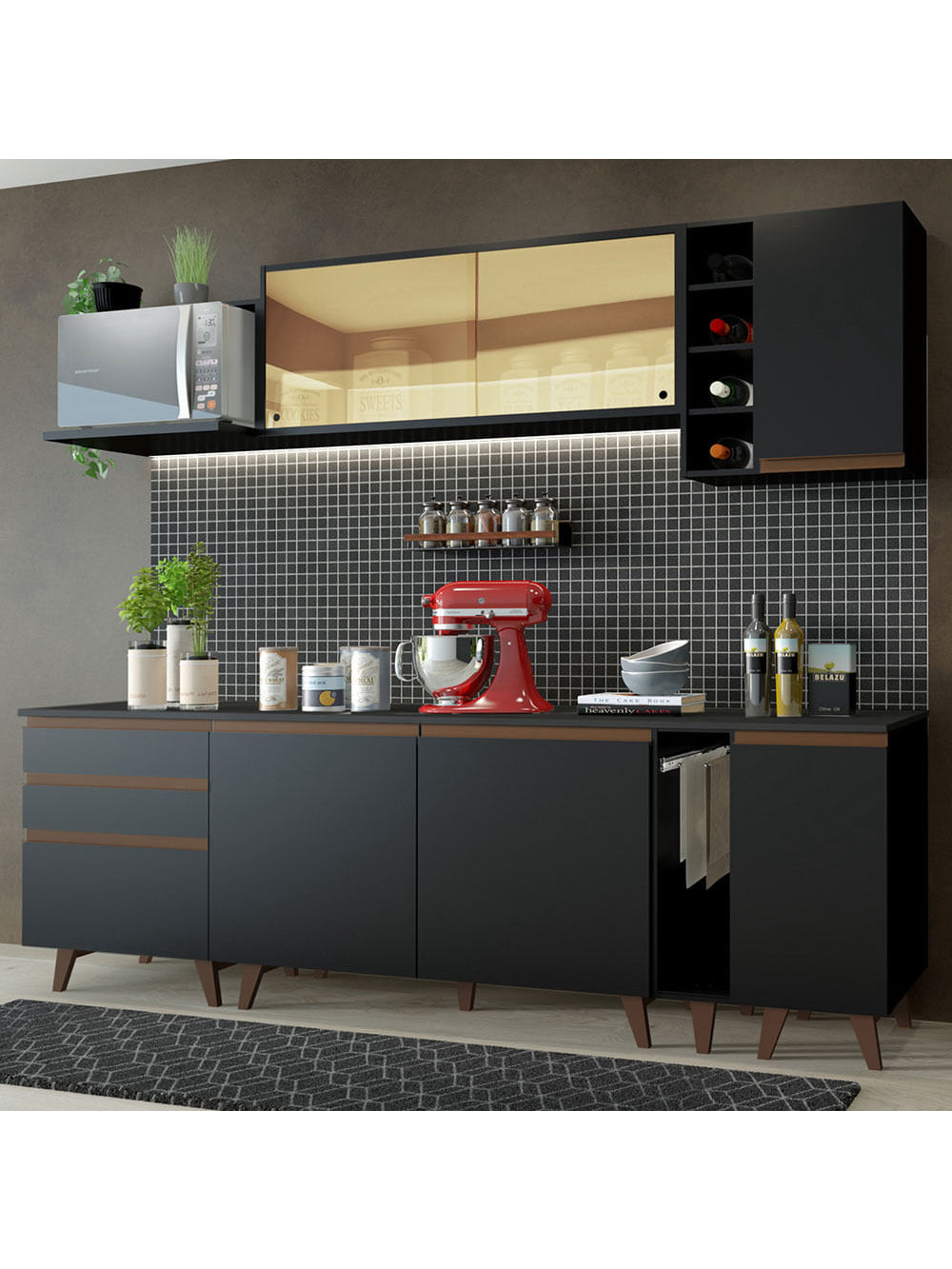 Armário de Cozinha Completa 235cm Preto Reims Madesa 01 - Preto