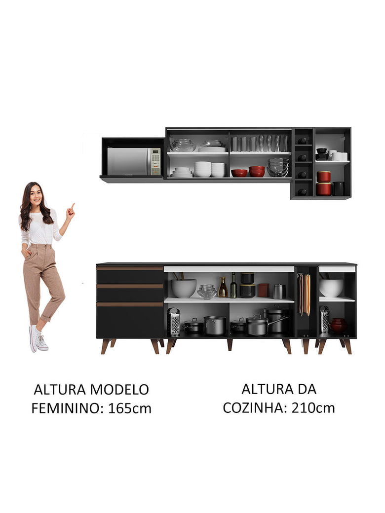 Armário de Cozinha Completa 235cm Preto Reims Madesa 01