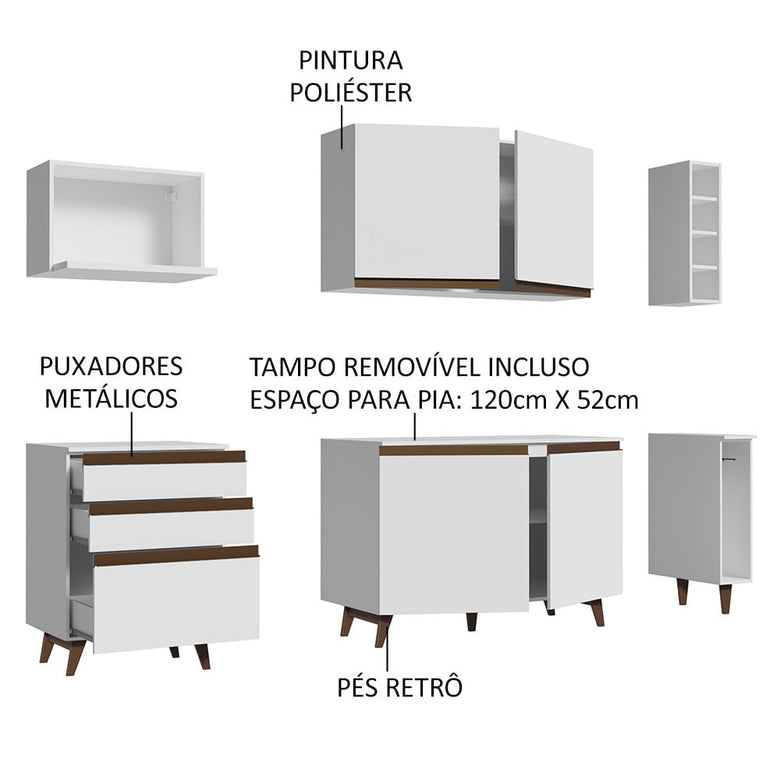 Armário de Cozinha Compacta 200cm Branco Reims Madesa 01