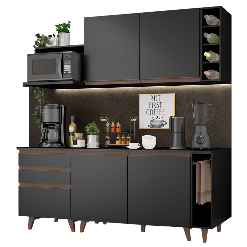 Armário de Cozinha Compacta 200cm Preto Reims Madesa 01 - Preto