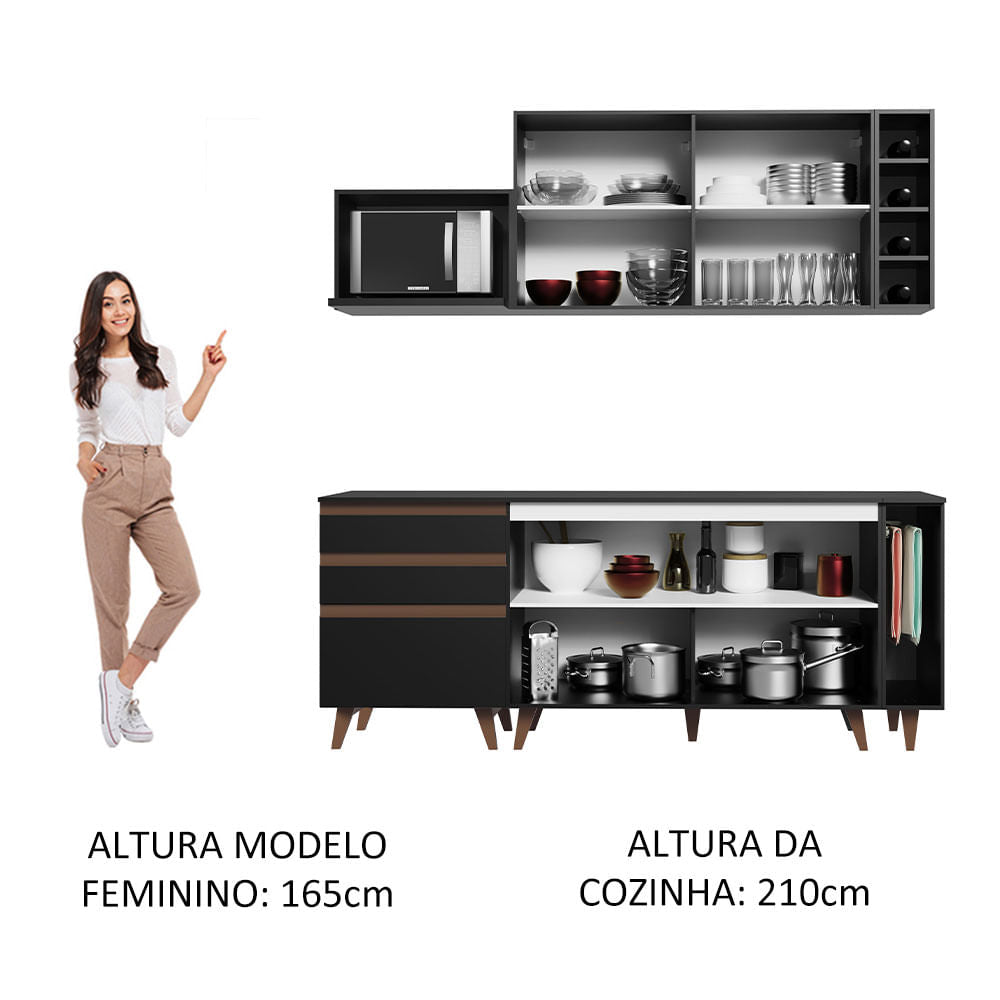 Armário de Cozinha Compacta 200cm Preto Reims Madesa 01
