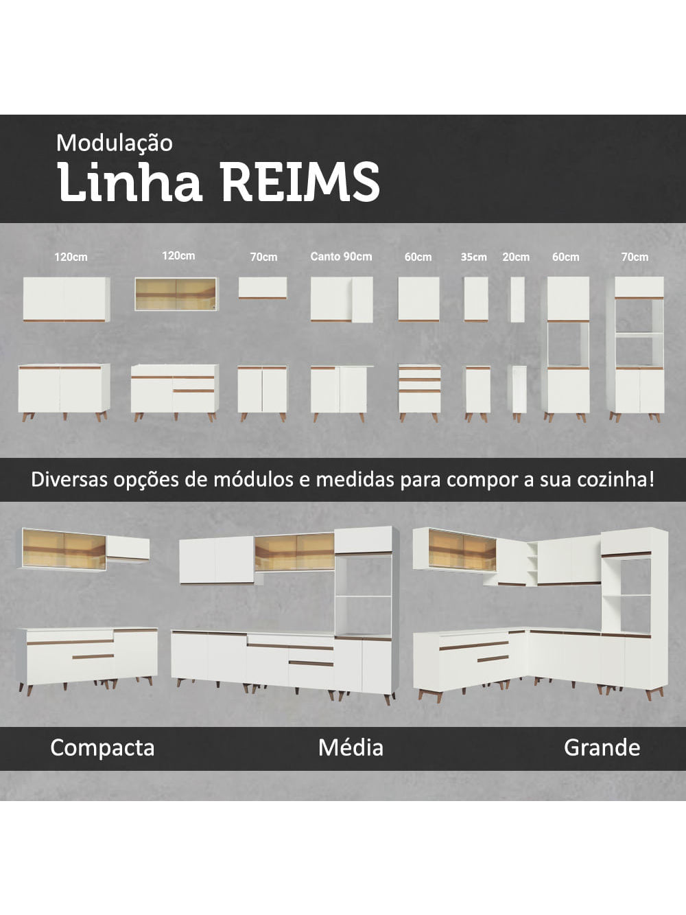 Armário de Cozinha Completa 235cm Branco Reims Madesa 02