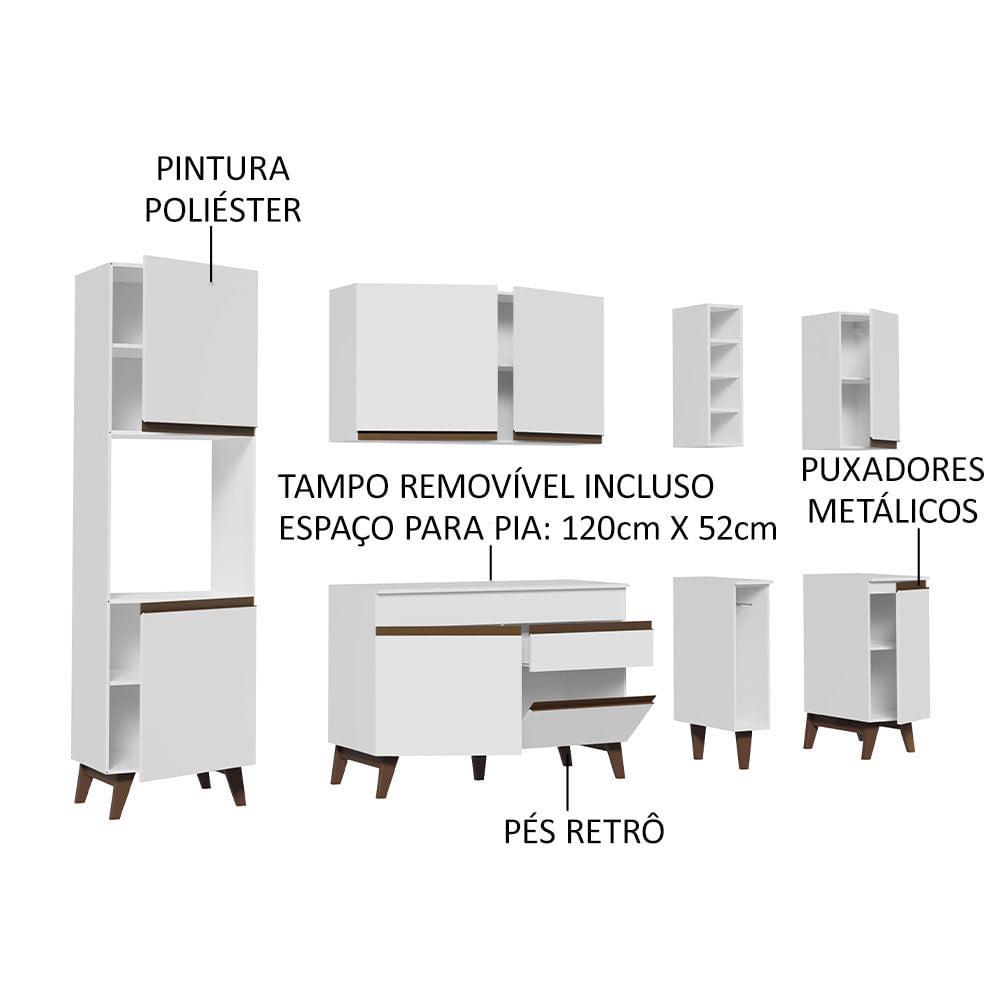 Armário de Cozinha Completa 235cm Branco Reims Madesa 02