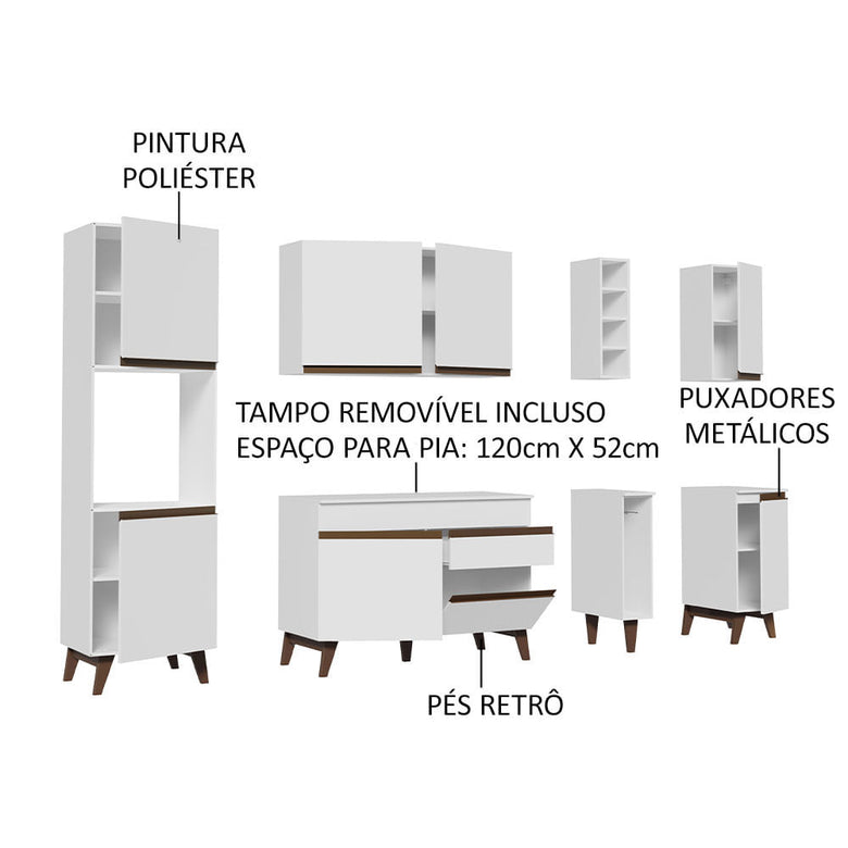 Armário de Cozinha Completa 235cm Branco Reims Madesa 02