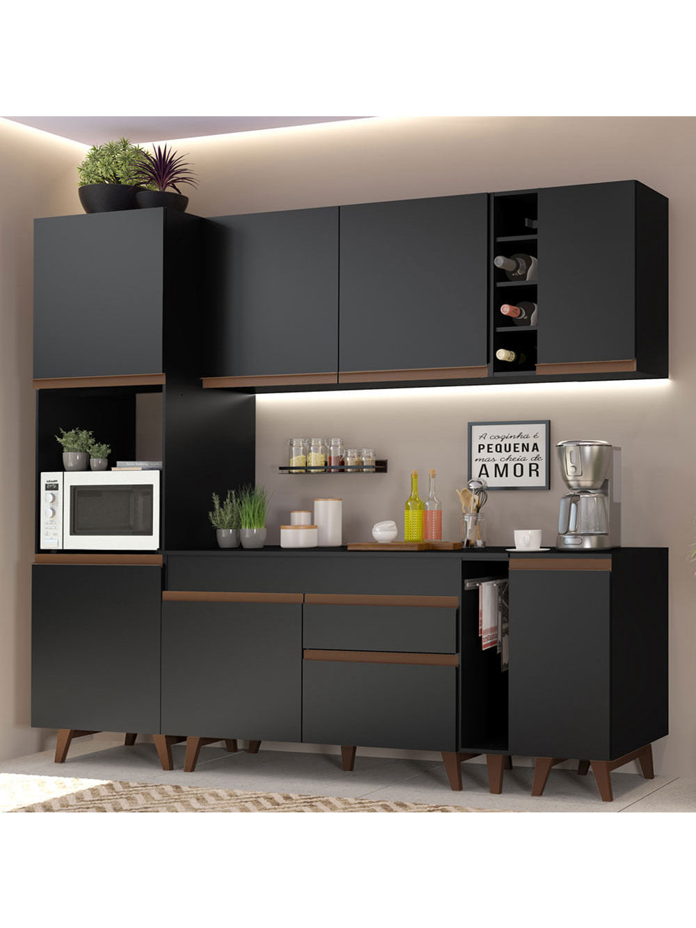 Armário de Cozinha Completa 235cm Preto Reims Madesa 02 - Preto