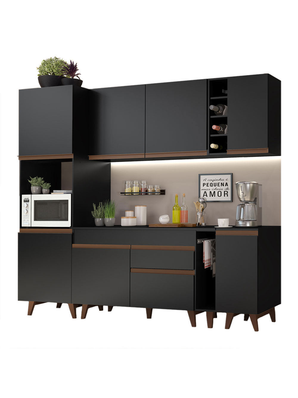 Armário de Cozinha Completa 235cm Preto Reims Madesa 02 - Preto