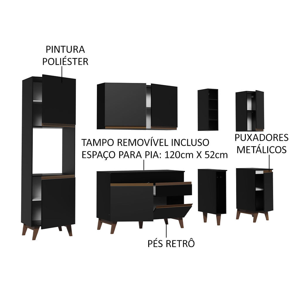 Armário de Cozinha Completa 235cm Preto Reims Madesa 02