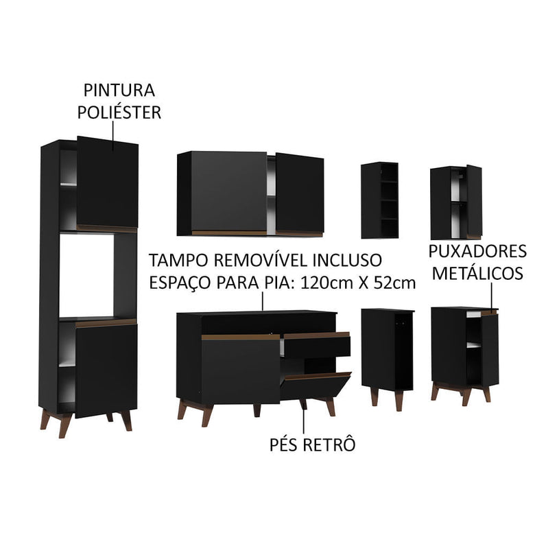 Armário de Cozinha Completa 235cm Preto Reims Madesa 02
