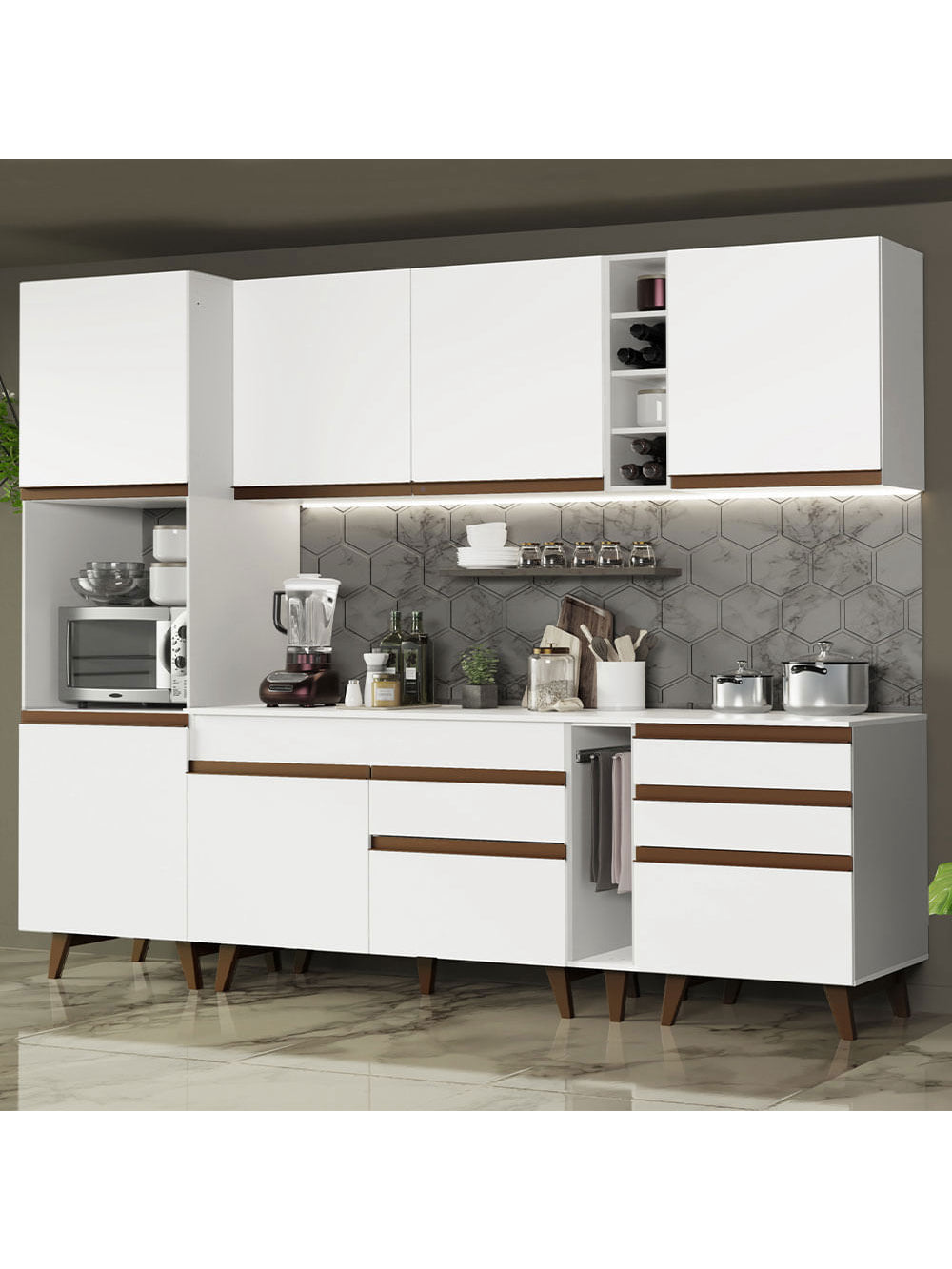 Armário de Cozinha Completa 260cm Branco Reims Madesa 05 - Branco