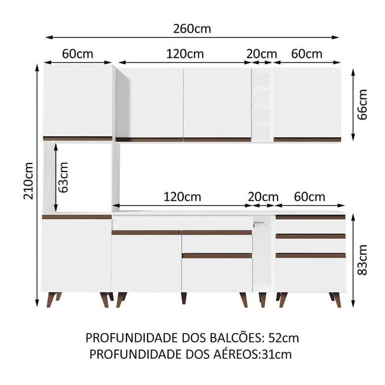 Armário de Cozinha Completa 260cm Branco Reims Madesa 05