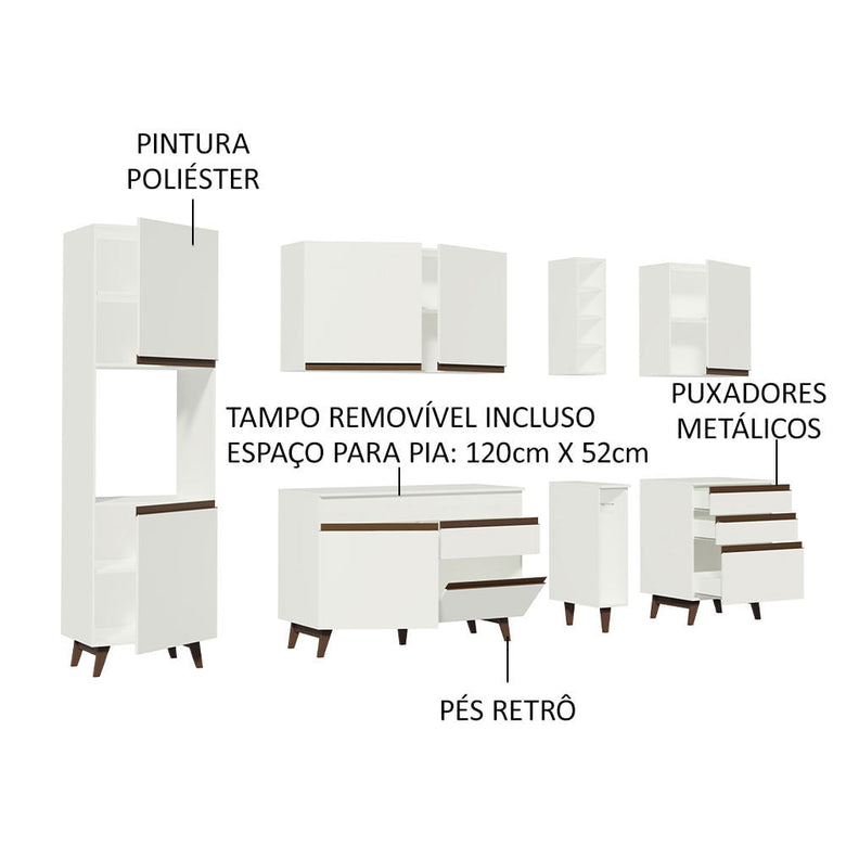 Armário de Cozinha Completa 260cm Branco Reims Madesa 05