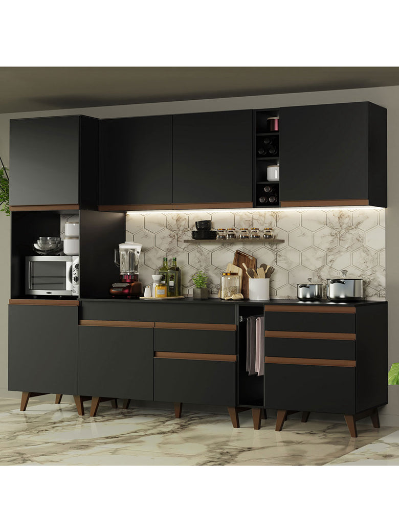 Armário de Cozinha Completa 260cm Preto Reims Madesa 05