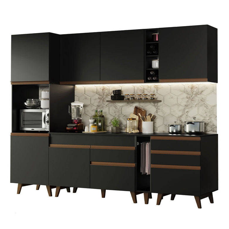 Armário de Cozinha Completa 260cm Preto Reims Madesa 05