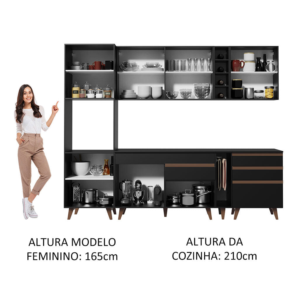 Armário de Cozinha Completa 260cm Preto Reims Madesa 05