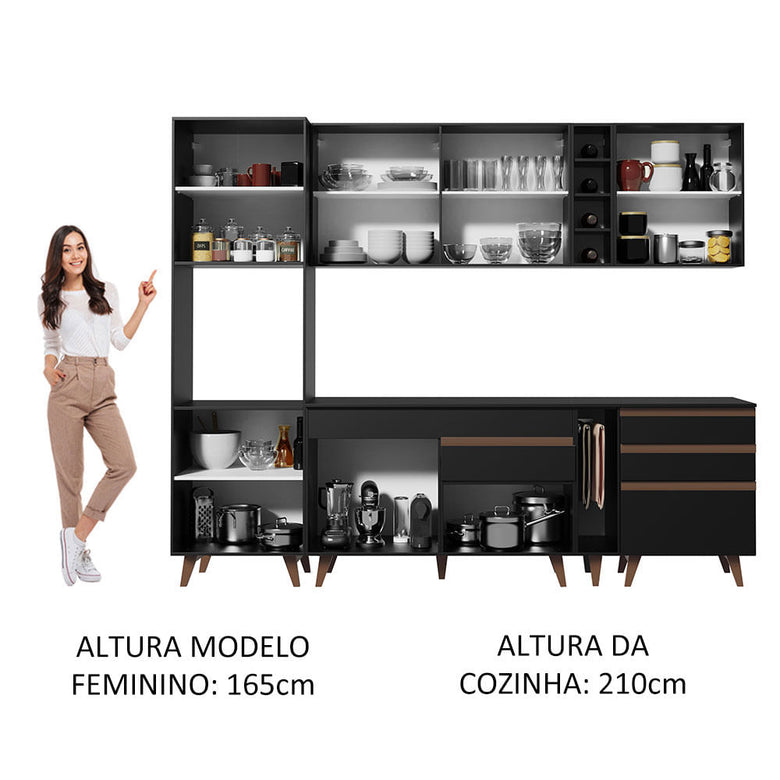Armário de Cozinha Completa 260cm Preto Reims Madesa 05