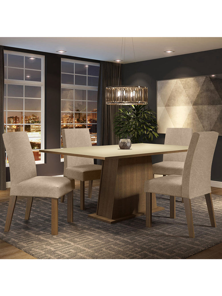 Conjunto Sala de Jantar Madesa Flavia Mesa Tampo de Madeira com 4 Cadeiras Rustic/Crema/Imperial