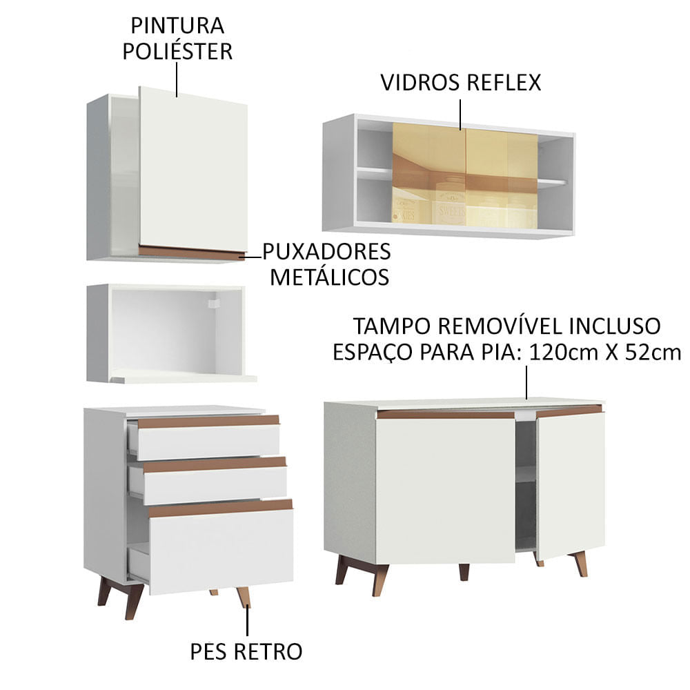 Armário de Cozinha Compacta 180cm Branco Reims Madesa 02