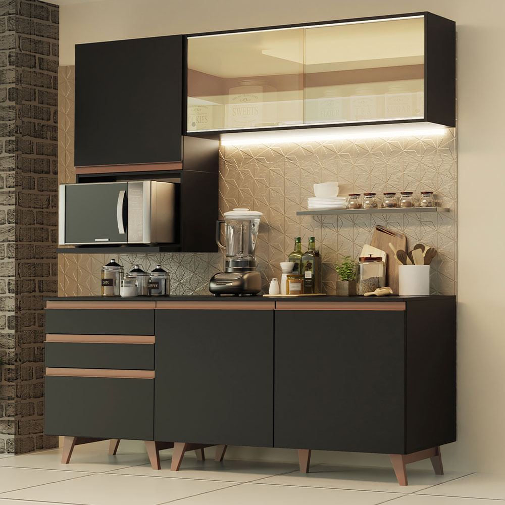 Armário de Cozinha Compacta 180cm Preto Reims Madesa 01 - Preto