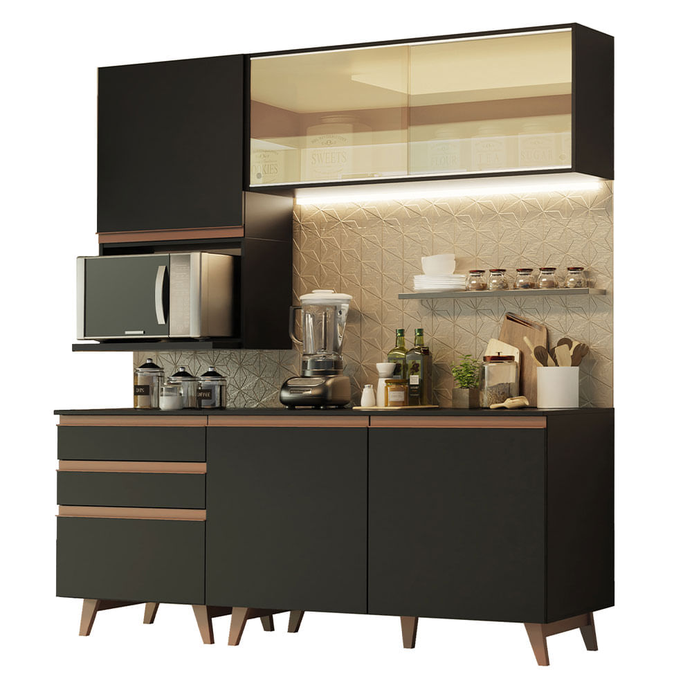 Armário de Cozinha Compacta 180cm Preto Reims Madesa 01 - Preto