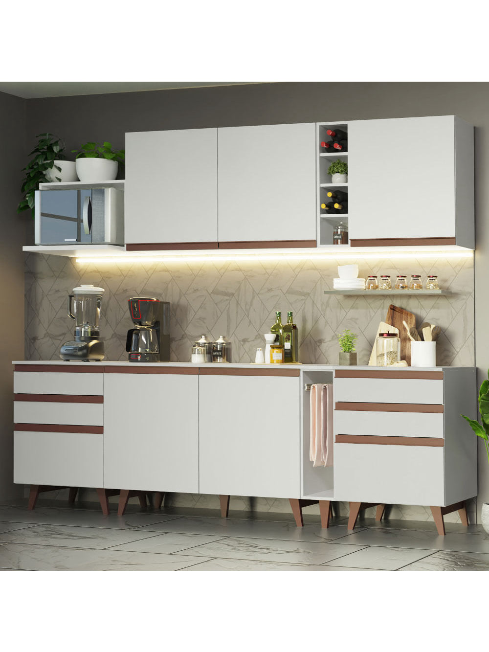 Armário de Cozinha Completa 260cm Branco Reims Madesa 06 - Branco
