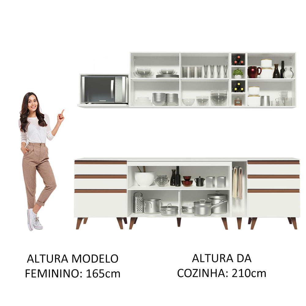 Armário de Cozinha Completa 260cm Branco Reims Madesa 06